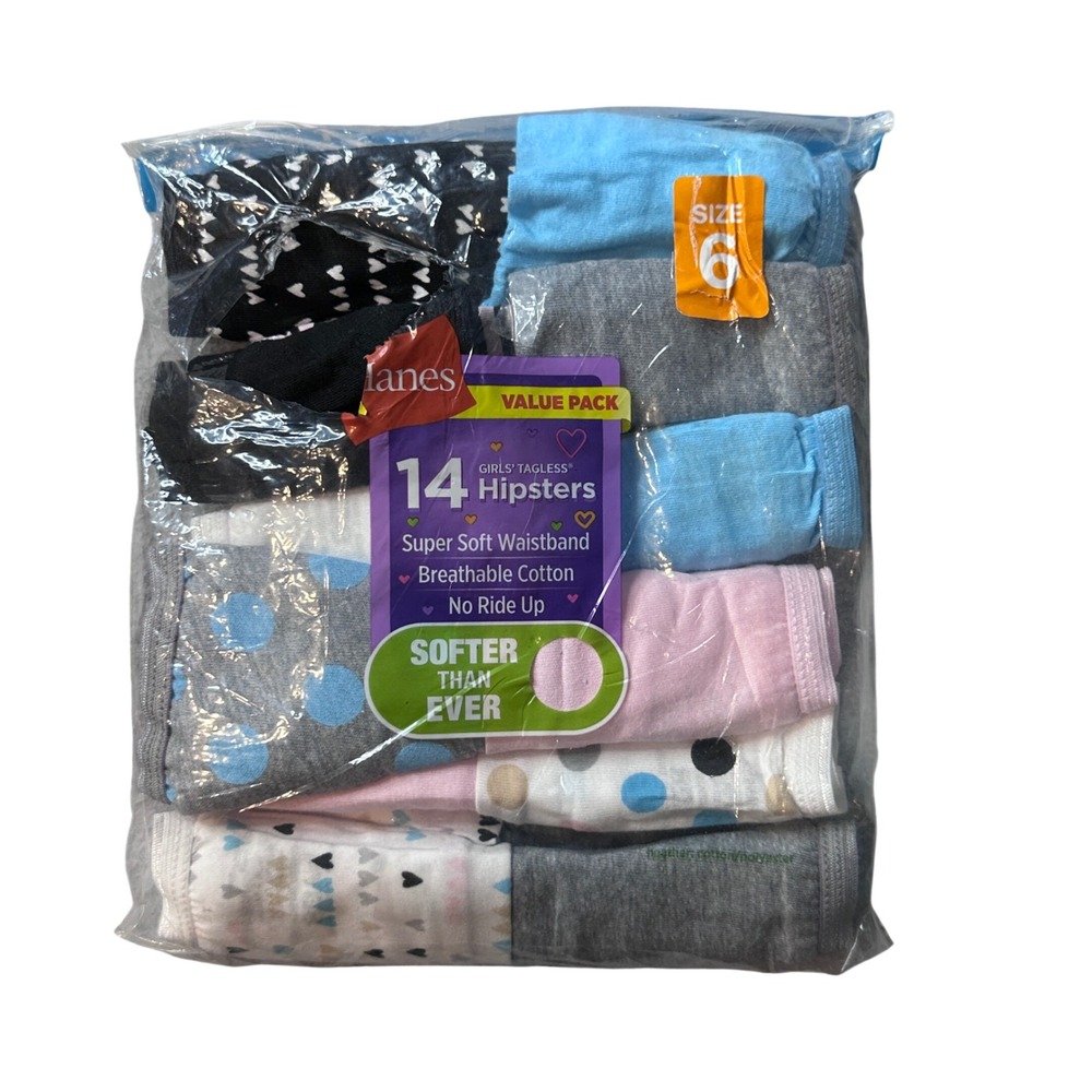 Hanes Underwear Girls 6 Multicolor Hipsters 14-Pack Cotton Tagless Comfort Soft‎